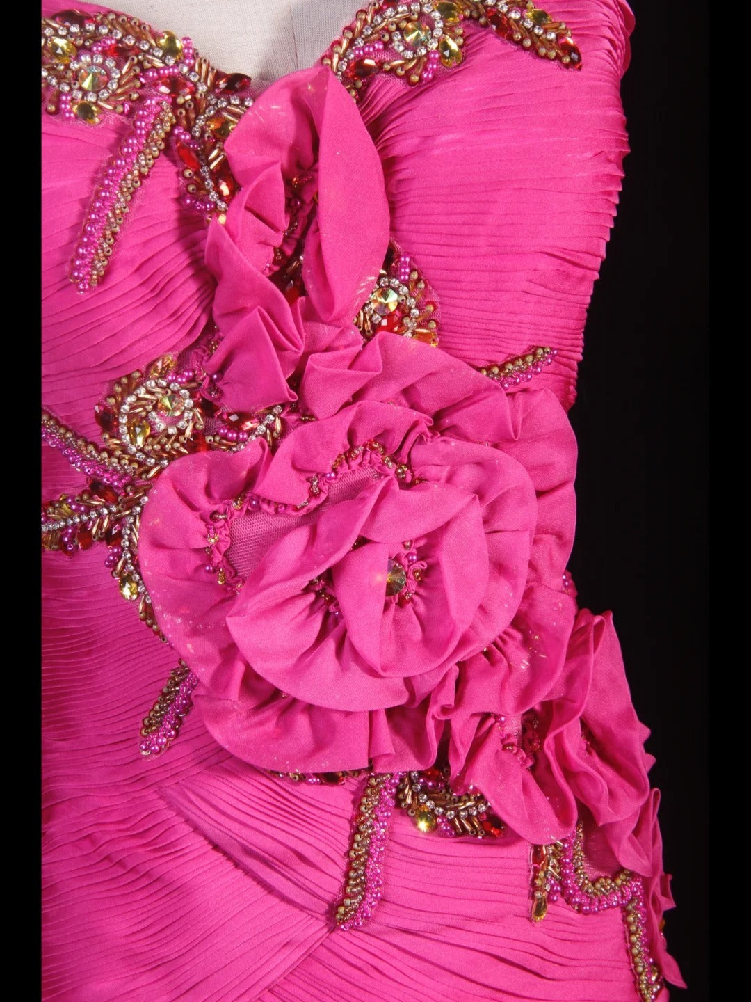 Robe de bal élégante années 50, sirène, bretelles spaghetti, mousseline rose fuchsia, à volants et perles, robe de soirée longue AS237
