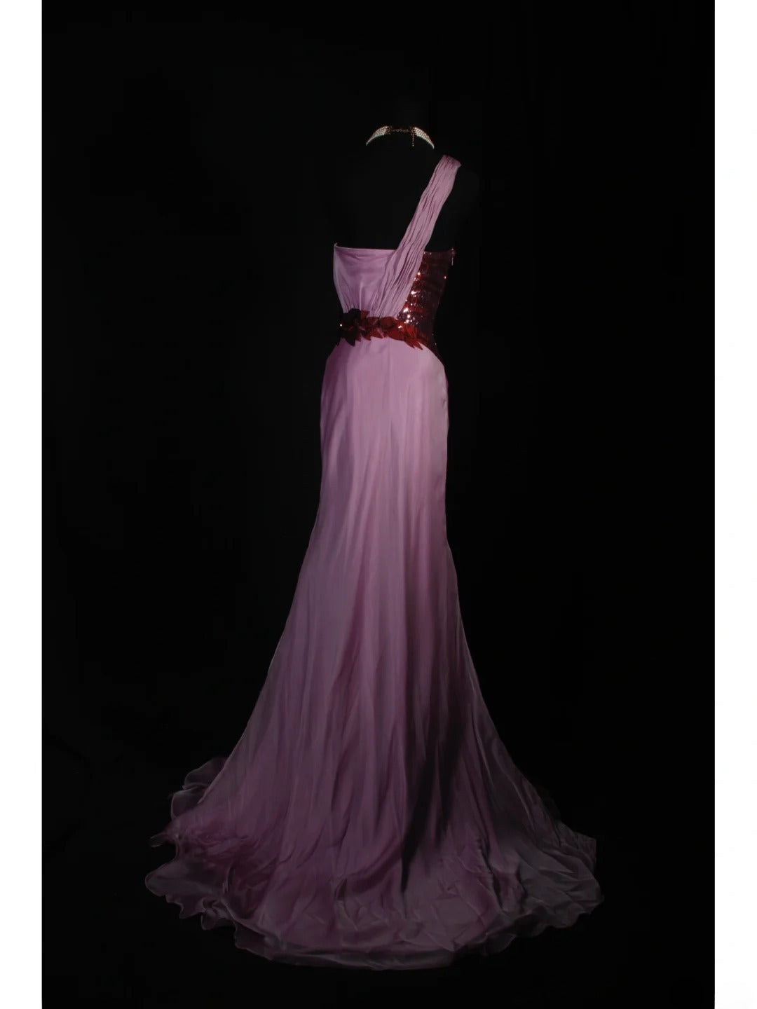 Vintage Meerjungfrauen-Kleid aus lilafarbenem Chiffon mit One-Shoulder-Schulter, langes, formelles Abendkleid im Stil der 1950er Jahre, AS239