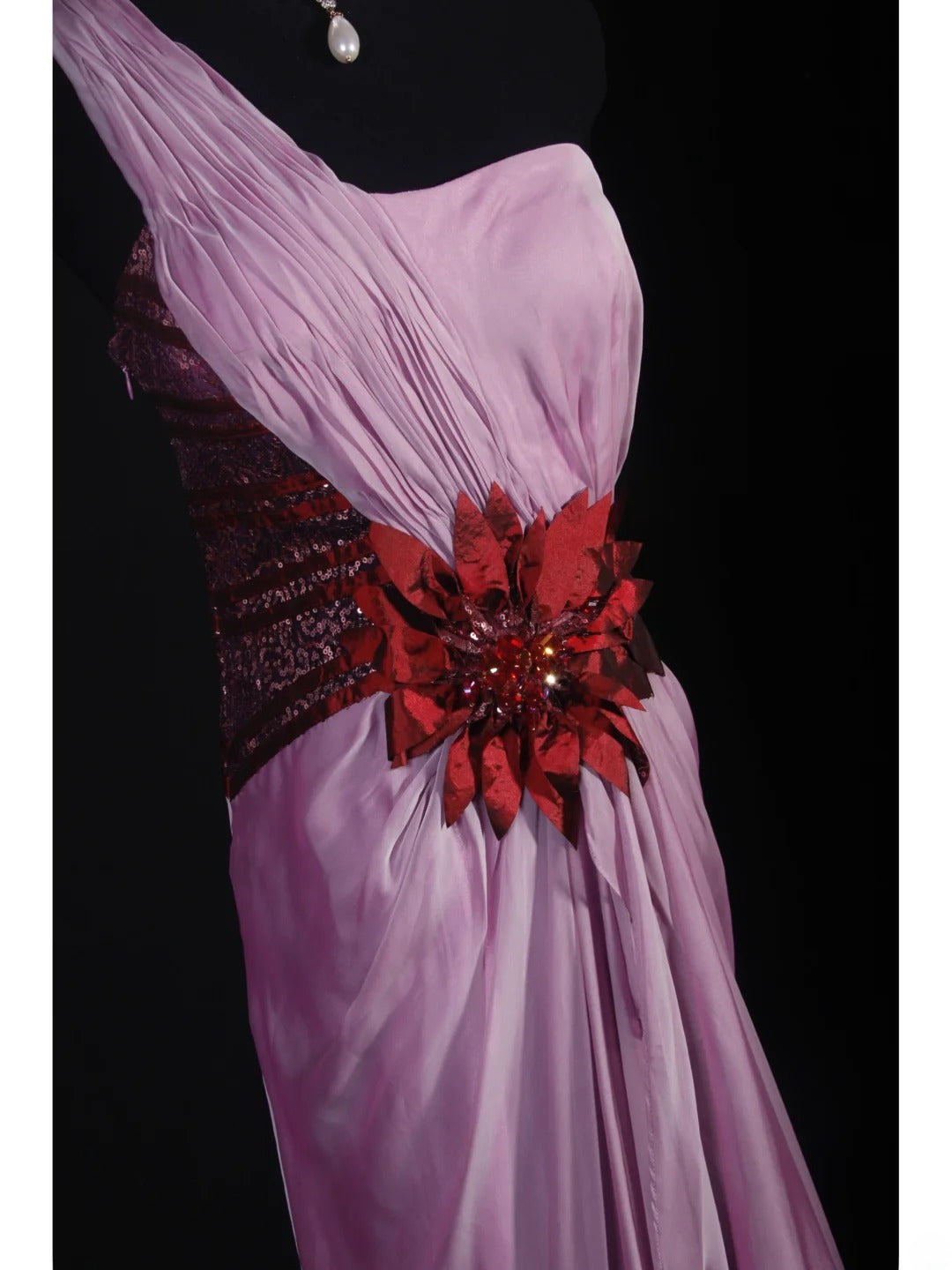 Vintage Meerjungfrauen-Kleid aus lilafarbenem Chiffon mit One-Shoulder-Schulter, langes, formelles Abendkleid im Stil der 1950er Jahre, AS239