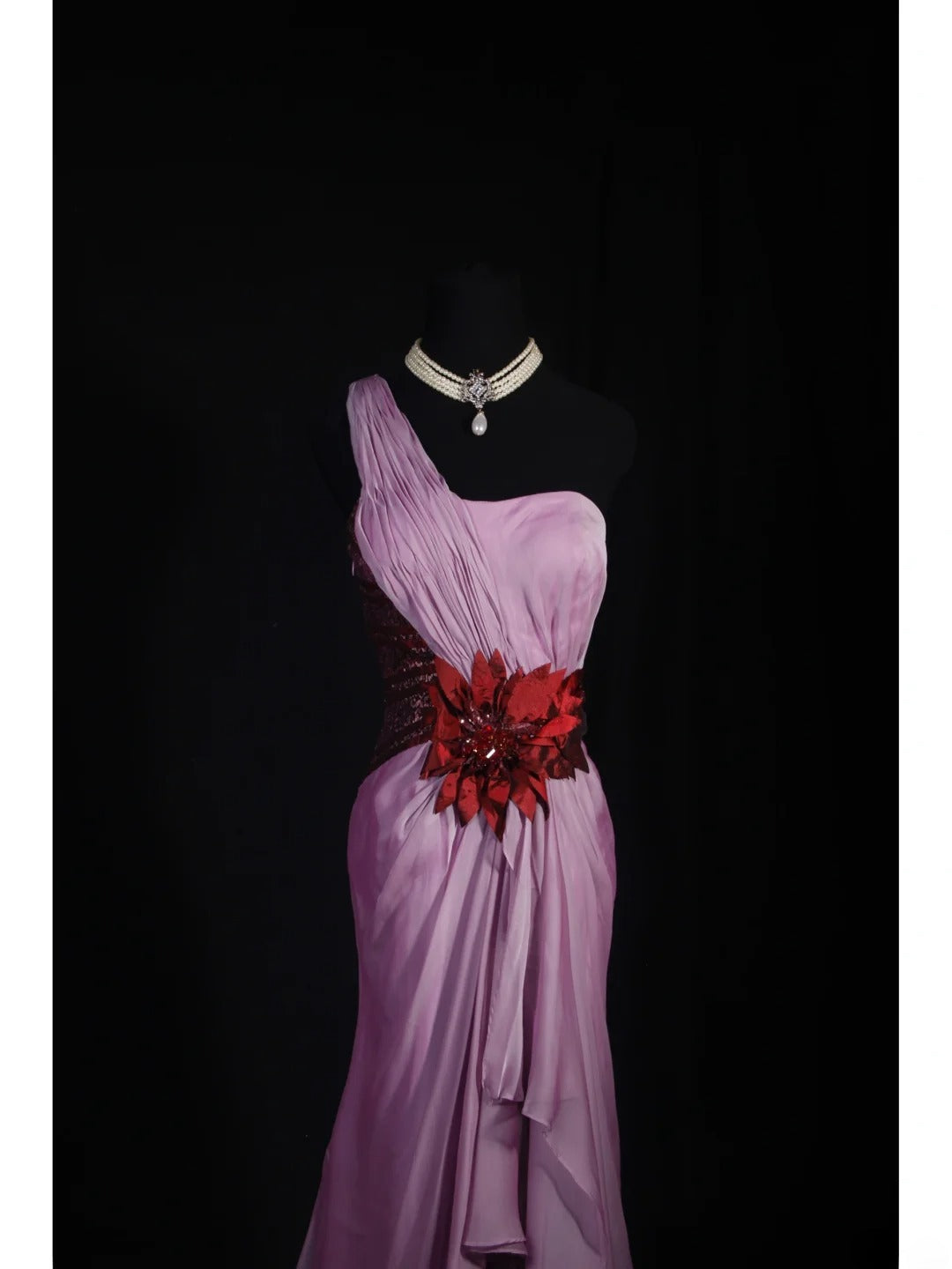 Vintage Meerjungfrauen-Kleid aus lilafarbenem Chiffon mit One-Shoulder-Schulter, langes, formelles Abendkleid im Stil der 1950er Jahre, AS239
