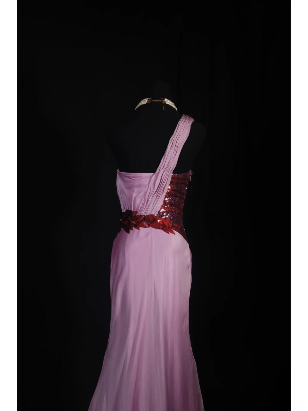 Vintage Meerjungfrauen-Kleid aus lilafarbenem Chiffon mit One-Shoulder-Schulter, langes, formelles Abendkleid im Stil der 1950er Jahre, AS239