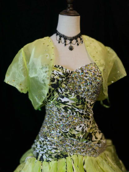 Beautiful Prom Dresses Ball Gown Sweetheart Green Tulle With Tiered Layered Long Formal Outfits RB6092