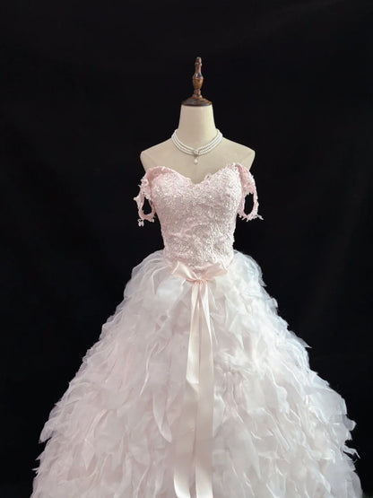 Elegant Ball Gowns Sweetheart Light Pink Poofy Long Lace Quince Dress Sweet 16 Ideas Quinceanera Dresses Vestidos De 15 anos RB7640