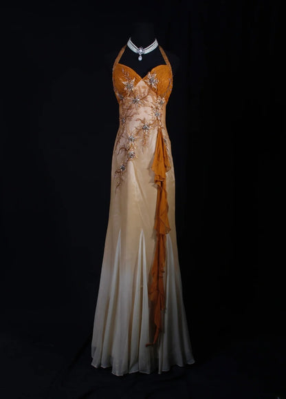 Elegantes Ballkleid im Stil der 1950er Jahre, Meerjungfrauen-Stil, Neckholder, Chiffon, mit Perlenbesatz, langes Partykleid, Abendkleid AS240