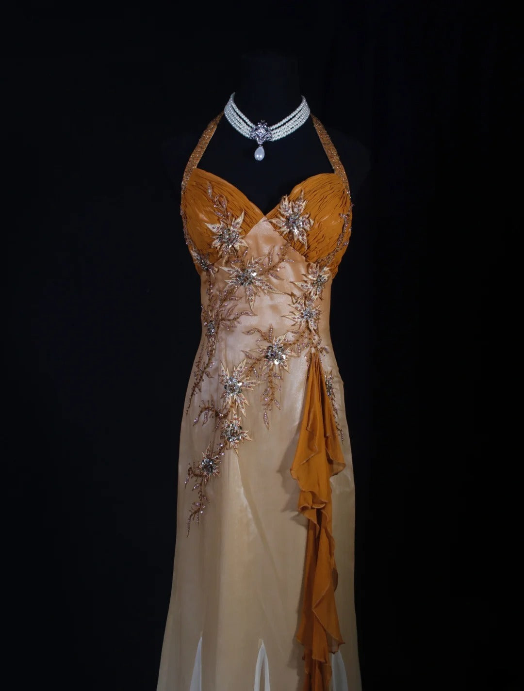 Elegantes Ballkleid im Stil der 1950er Jahre, Meerjungfrauen-Stil, Neckholder, Chiffon, mit Perlenbesatz, langes Partykleid, Abendkleid AS240