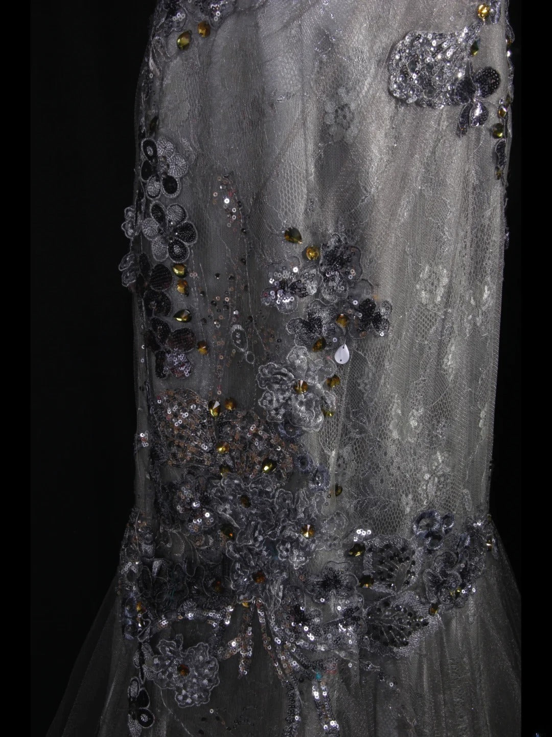 Robe de bal élégante années 1950, sirène, bretelles spaghetti, dentelle gris argenté ornée de perles, robe de soirée longue AS242