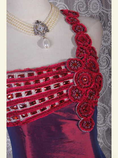 Elegantes Ballkleid im Stil der 1950er Jahre, Meerjungfrauen-Stil, schulterfrei, floral, burgunderrot, weinrot, langes Partykleid, Abendkleid AS243