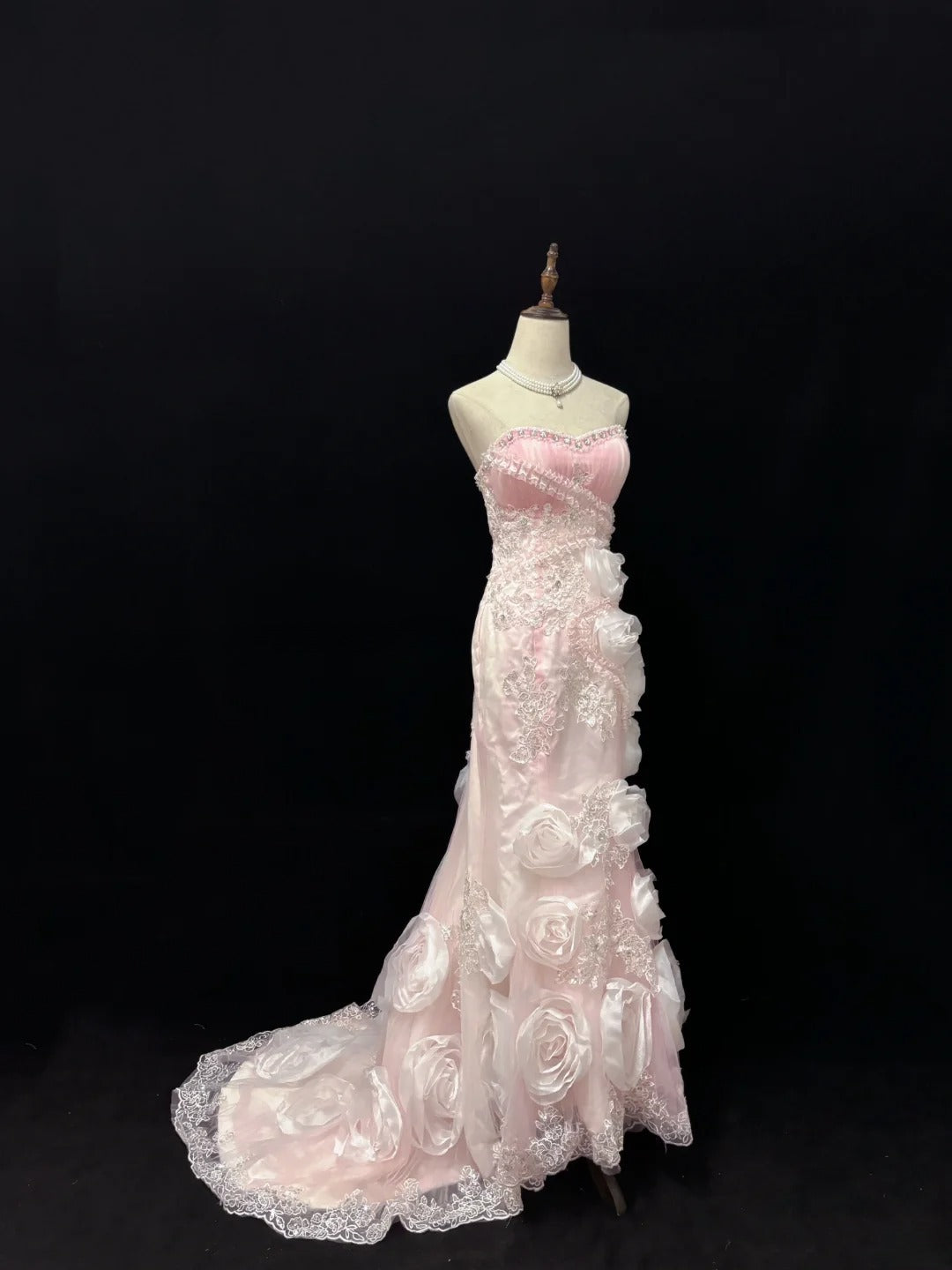 Beautiful Mermaid Sweetheart Pink With 3D Flowers Long Prom Dress Formal Outfits Evening Night Dresses RB7645