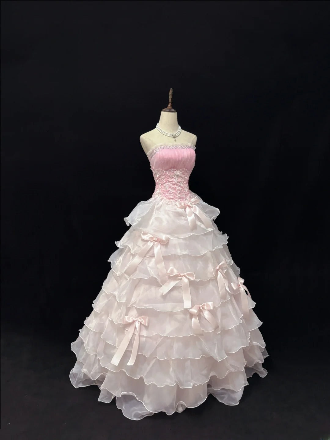 Elegant Ball Gowns Strapless Pink Poofy Long With Tiered Layers Quince Dress Sweet 16 Ideas Quinceanera Dresses Vestidos De 15 anos RB7646