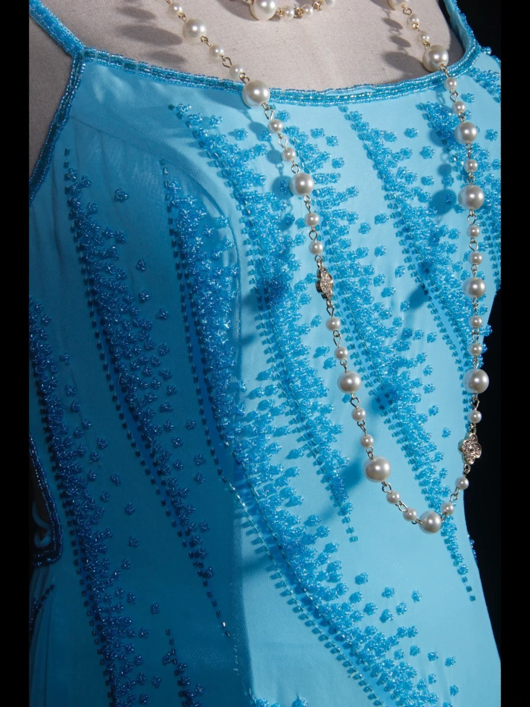Vintage Meerjungfrauenkleid aus den 50er Jahren, hellblaues Chiffonkleid mit Spaghettiträgern, rückenfrei, langes Partykleid, Abendkleid AS247