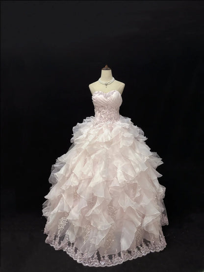 Elegant Ball Gowns Sweetheart Pink Poofy Long With Tiered Layers Tulle Quince Dress Sweet 16 inspo Quinceanera Dresses Vestidos De 15 anos RB7648