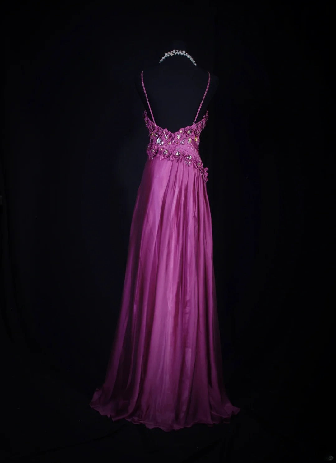 Robe de bal élégante années 1950, coupe trapèze, bretelles spaghetti, tulle couleur raisin, robe de soirée longue AS249