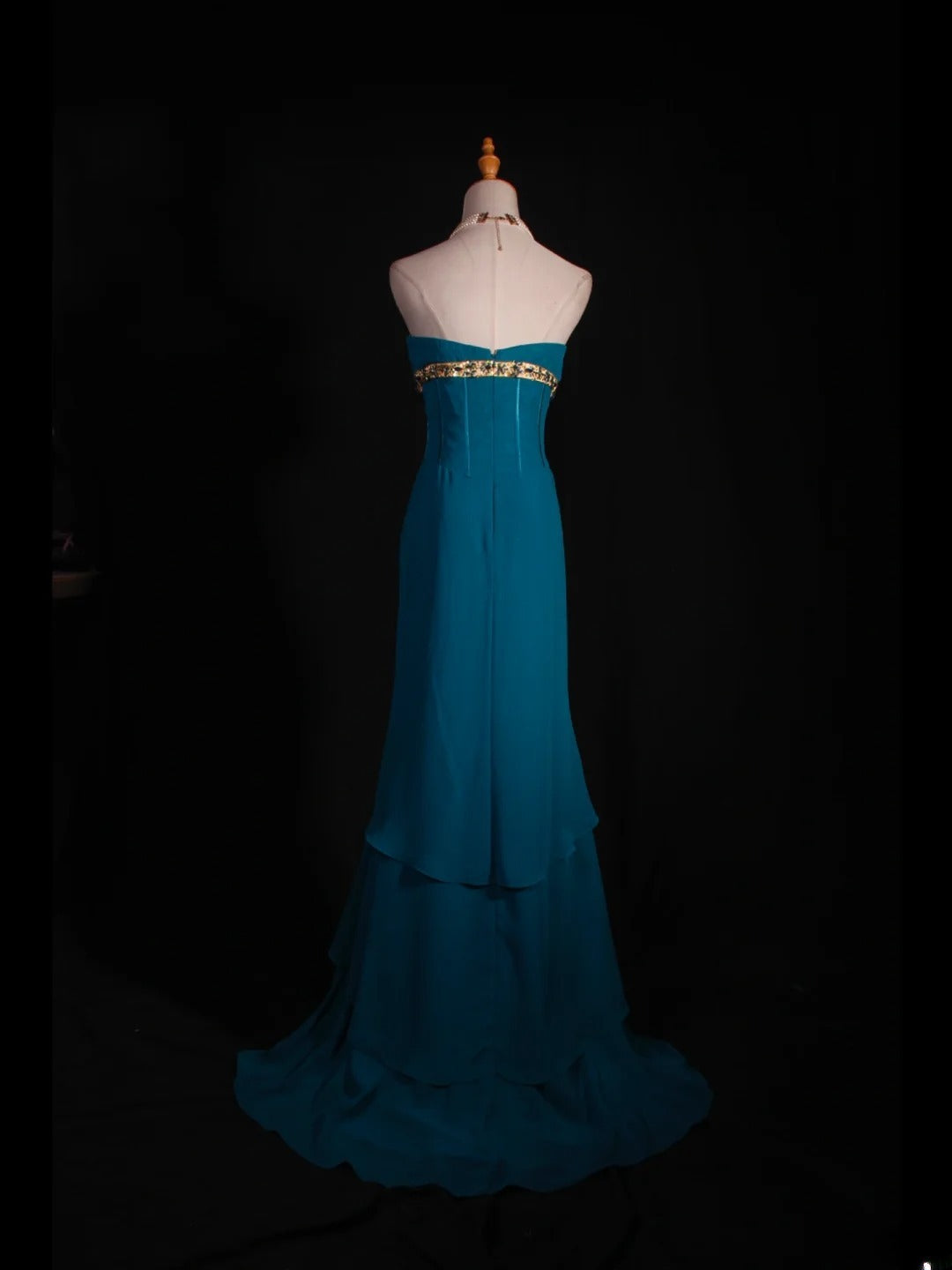 Vintage Meerjungfrauen-Kleid, trägerlos, blauer Chiffon, langes, formelles Abendkleid im Stil der 1950er Jahre, AS251