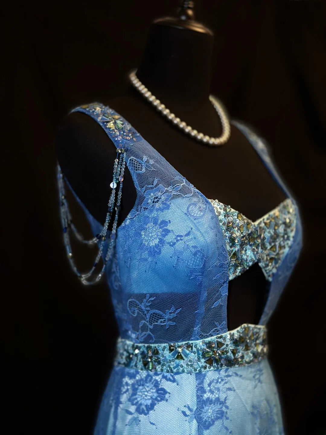 Vintage 90s Prom Dresses Mermaid V Neckline Blue Lace With Beading Party Gown Formal Outfits RB6104