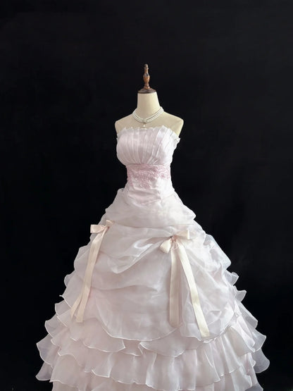 Classy Ball Gowns Strapless Pink Poofy Long With Tiered Layers Quince Dress Sweet 16 inspo Quinceanera Dresses Vestidos De 15 anos RB7652