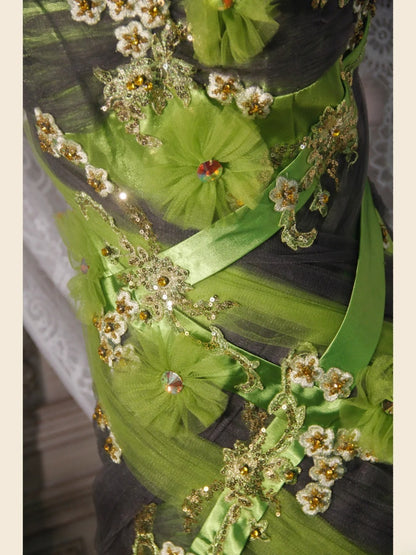 Elegantes Ballkleid im Stil der 1950er Jahre, Meerjungfrauenstil mit Spaghettiträgern, grünes Tüllkleid, langes Partykleid, Abendkleid AS252