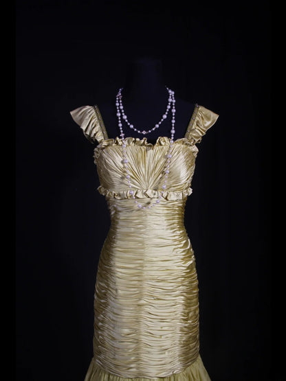 Robe de bal élégante années 1950, sirène, col carré, verte, longue, robe de soirée AS253