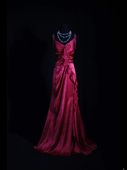 Vintage Prom Dresses Inspiration Mermaid V Neck Fuchsia Pink Semi Formal 90s Prom Dresses For Teens High Schools AS256