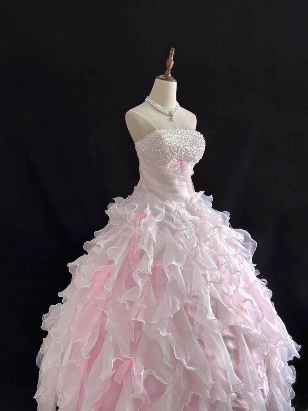 Classy Ball Gowns Strapless Pink Poofy Long With Tiered Layers Quince Dress Sweet 16 inspo Quinceanera Dresses Vestidos De 15 anos RB7656