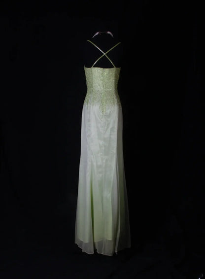Strahlendes Meerjungfrauen-Abendkleid mit Spaghettiträgern, weiß-grünem Ombré-Chiffon, langes Modell, beeindruckendes Outfit zum 18. Geburtstag, Ballkleid AS260