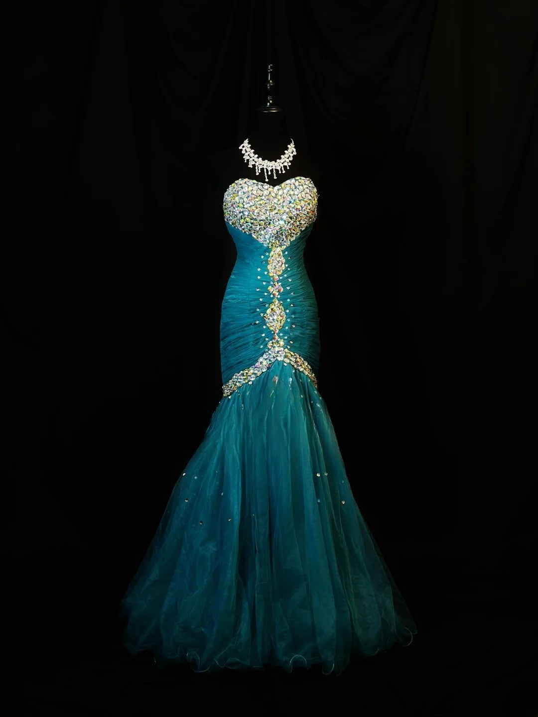 Beautiful Prom Dresses Mermaid Sweetheart Tulle Blue With Beading Crystals Long Formal Outfits RB6108