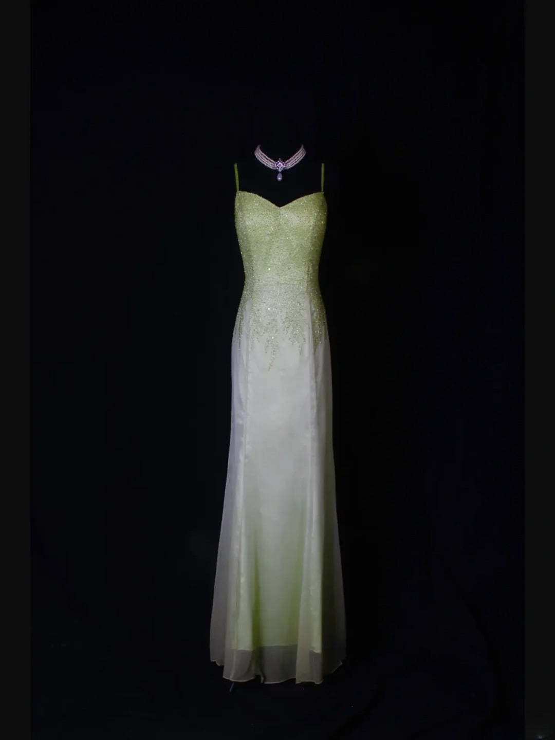 Strahlendes Meerjungfrauen-Abendkleid mit Spaghettiträgern, weiß-grünem Ombré-Chiffon, langes Modell, beeindruckendes Outfit zum 18. Geburtstag, Ballkleid AS260