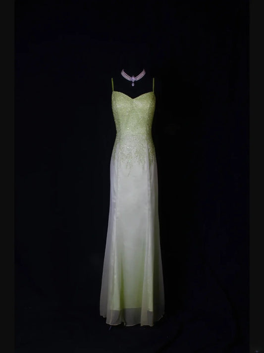Shinning Mermaid Spaghetti Straps White Green Ombre Chiffon Long Prom Dresses Impress 18th Birthday Outfits Prom Gown AS260