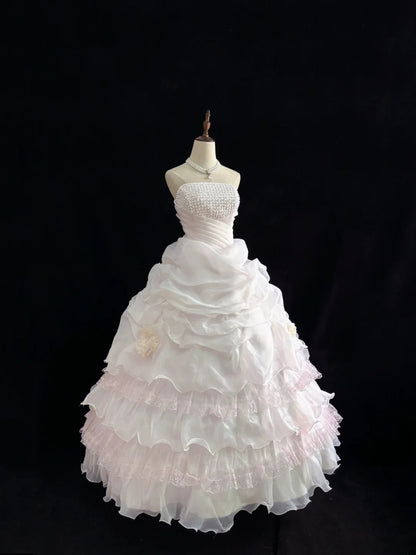 Classy Ball Gowns Strapless Pink Poofy Long With Pearls Quince Dress Sweet 16 inspo Quinceanera Dresses Vestidos De 15 anos RB7660