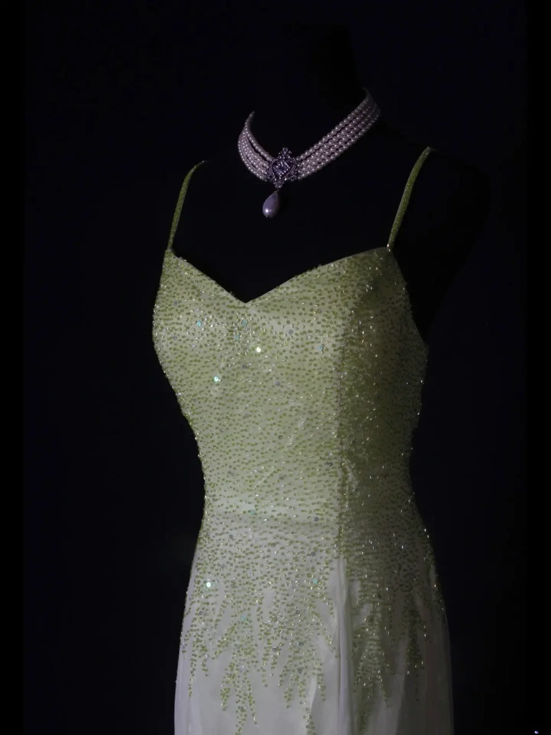 Strahlendes Meerjungfrauen-Abendkleid mit Spaghettiträgern, weiß-grünem Ombré-Chiffon, langes Modell, beeindruckendes Outfit zum 18. Geburtstag, Ballkleid AS260
