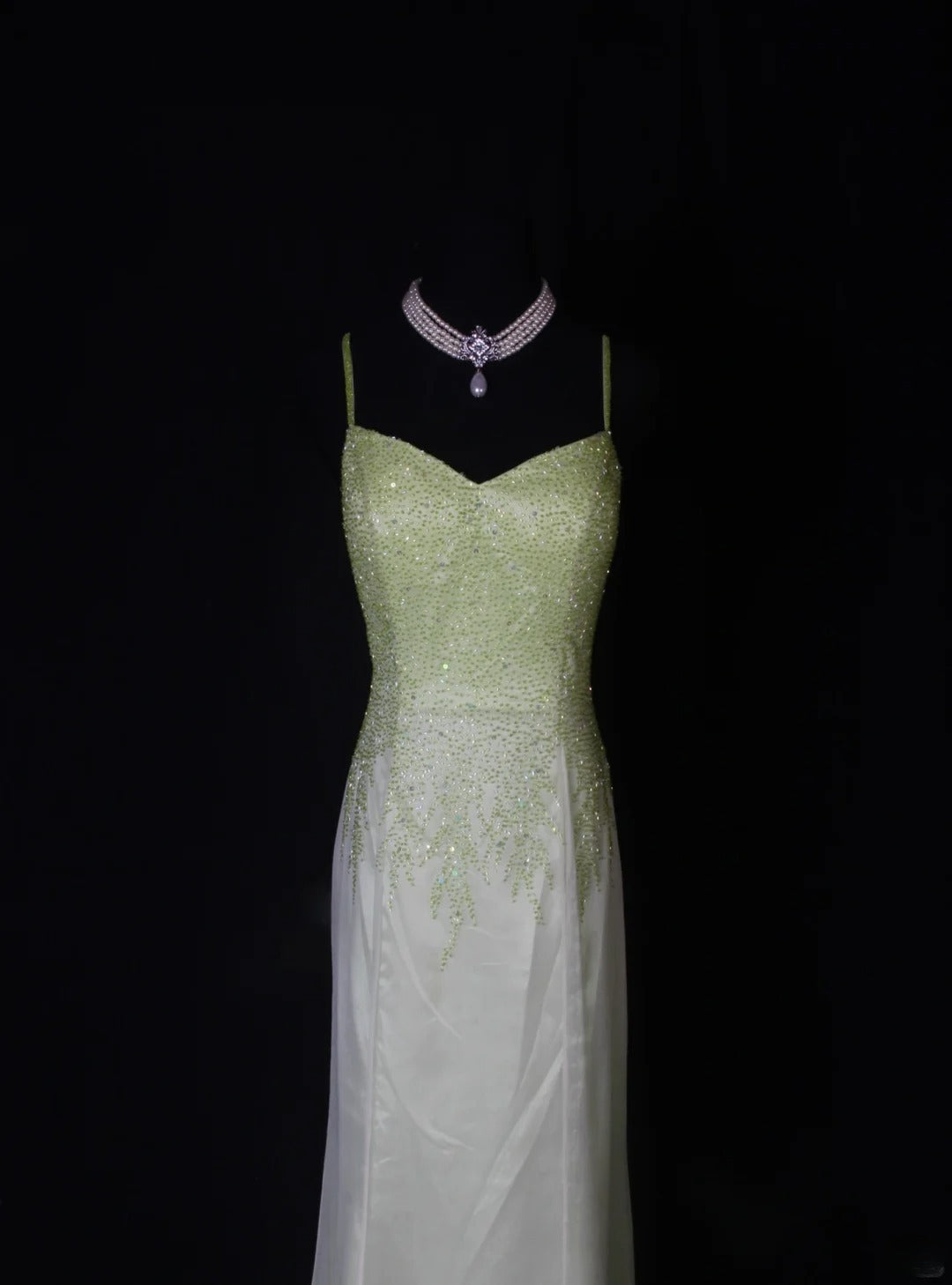 Strahlendes Meerjungfrauen-Abendkleid mit Spaghettiträgern, weiß-grünem Ombré-Chiffon, langes Modell, beeindruckendes Outfit zum 18. Geburtstag, Ballkleid AS260