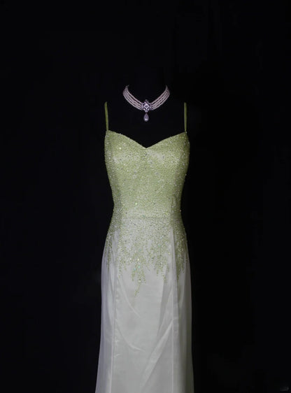 Strahlendes Meerjungfrauen-Abendkleid mit Spaghettiträgern, weiß-grünem Ombré-Chiffon, langes Modell, beeindruckendes Outfit zum 18. Geburtstag, Ballkleid AS260