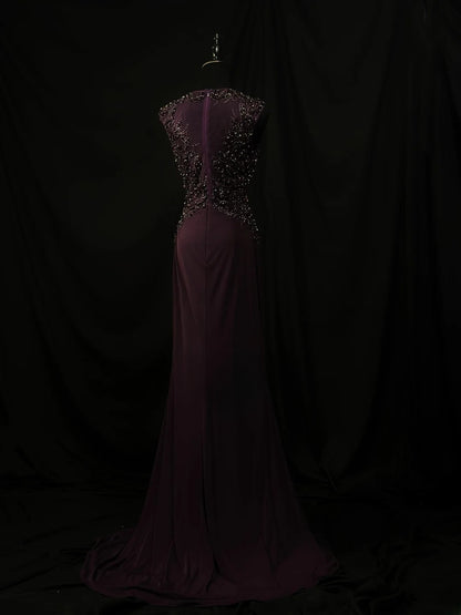 Beautiful Prom Dresses Mermaid Scoop Purple With Beading Crystals Long Formal Outfits RB6109