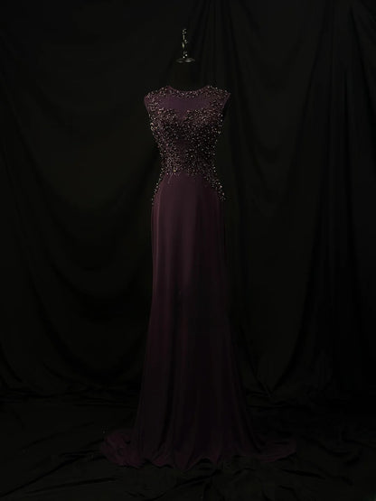 Beautiful Prom Dresses Mermaid Scoop Purple With Beading Crystals Long Formal Outfits RB6109