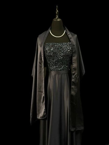 Vintage 90s Prom Dresses A line Off The Shoulder Black Satin With Cape Party Gown Formal Outfits RB6110
