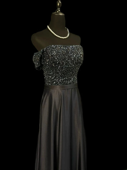 Vintage 90s Prom Dresses A line Off The Shoulder Black Satin With Cape Party Gown Formal Outfits RB6110