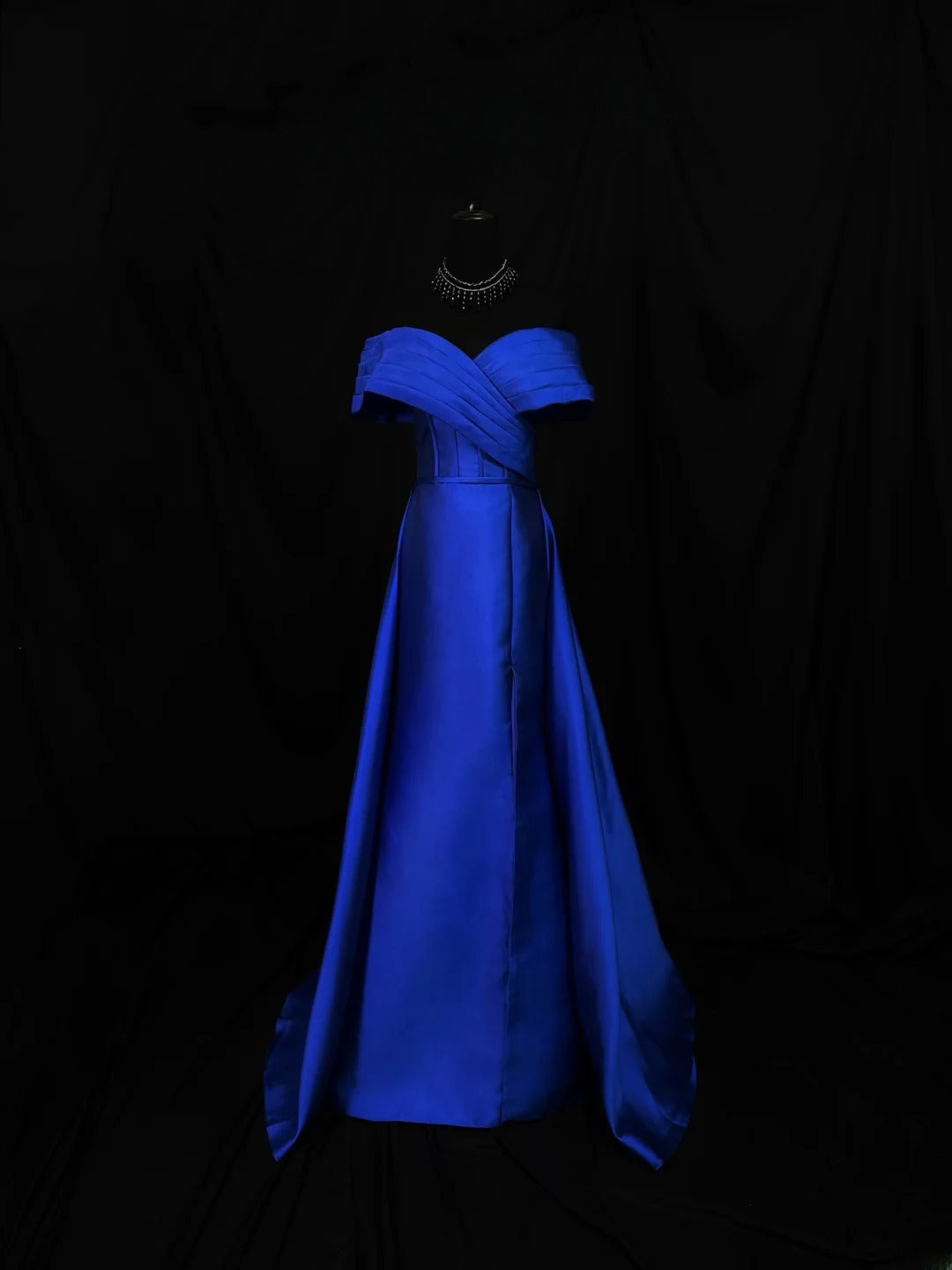 Vintage 90s Prom Dresses Sheath Off The Shoulder Royal Blue Satin With Sleeves Party Gown Formal Outfits RB6111
