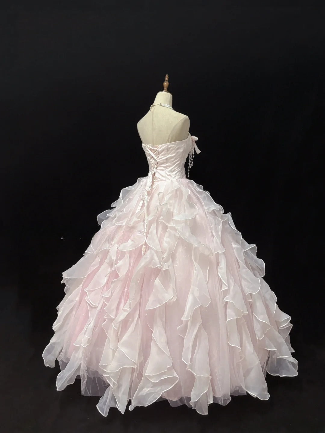 Classy Ball Gowns Strapless Light Pink Poofy Long With Tiered Layers Bow Quince Dress Sweet 16 inspo Quinceanera Dresses Vestidos De 15 anos RB7664