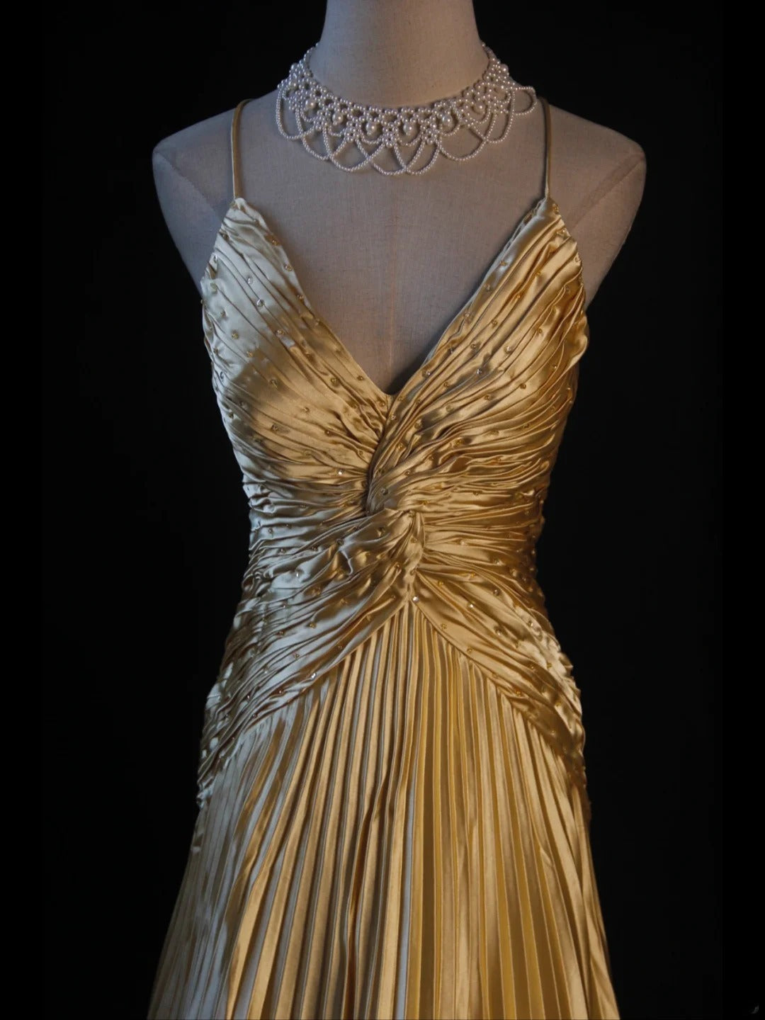 Vintage Mermaid Spaghetti Straps Gold Beaded Bodice Satin Prom Dresses Impress 18th Birthday Outfits Prom Gown AS265