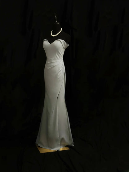 Vintage 90s Prom Dresses Mermaid Off The Shoulder Satin With Sleeves Split Party Gown Formal Outfits RB6112