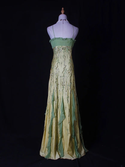Vintage A Line Spaghetti Straps Chiffon Beaded Tiered Bodice Long Prom Dresses Impress 18th Birthday Outfits Prom Gown AS270