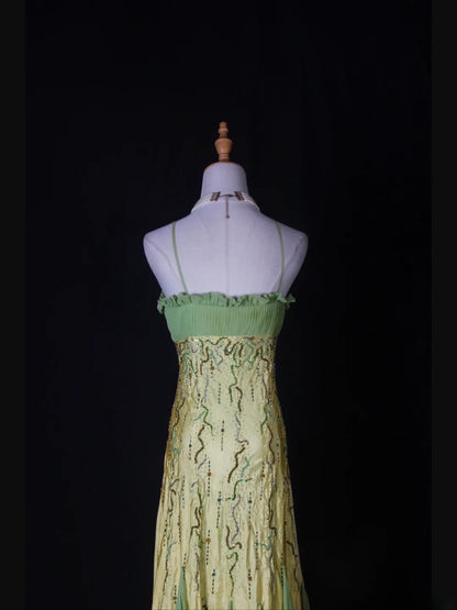 Vintage A Line Spaghetti Straps Chiffon Beaded Tiered Bodice Long Prom Dresses Impress 18th Birthday Outfits Prom Gown AS270
