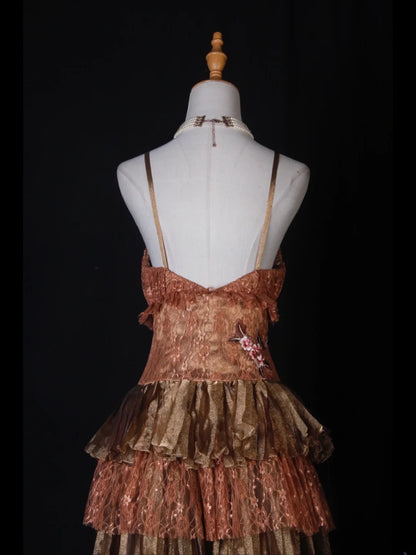 Robe de bal rétro à fines bretelles roses et marron, courte, idéale pour un 16e anniversaire, une soirée de retrouvailles ou un cocktail (AS271)