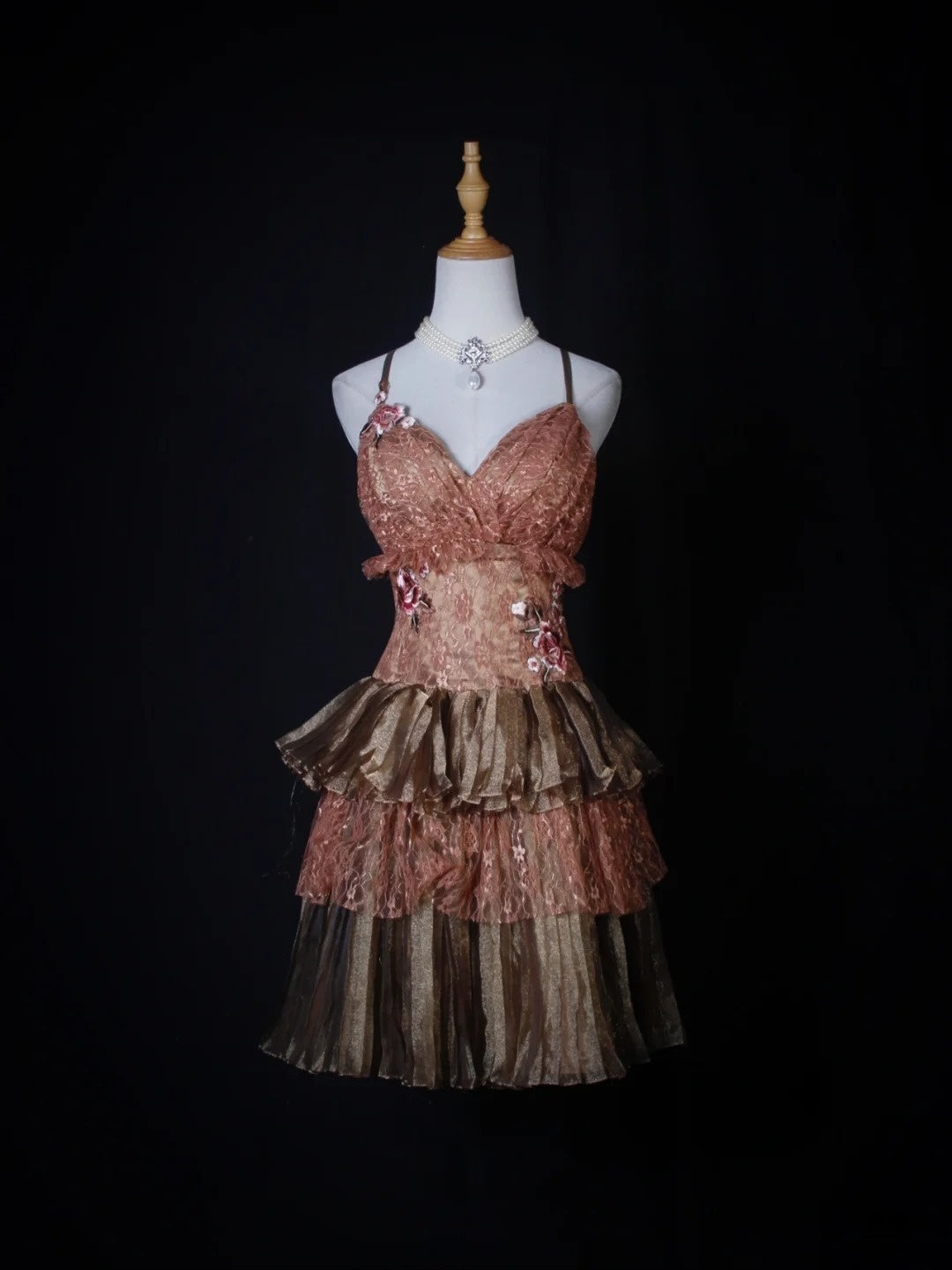 Robe de bal rétro à fines bretelles roses et marron, courte, idéale pour un 16e anniversaire, une soirée de retrouvailles ou un cocktail (AS271)
