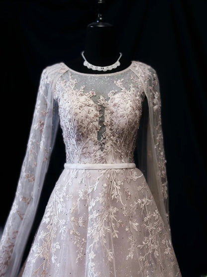 Vintage 90s Prom Dresses A line Scoop Light Pink Lace With Cape Party Gown Formal Outfits RB6117