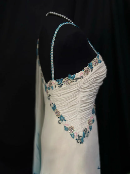Vintage 90s Prom Dresses A line Straps Chiffon White With Beading Party Gown Formal Outfits RB6119