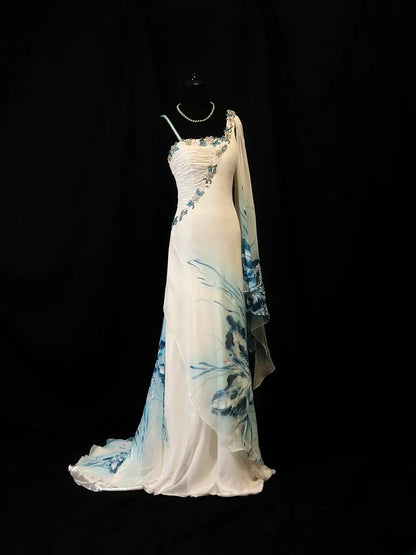Vintage 90s Prom Dresses A line Straps Chiffon White With Beading Party Gown Formal Outfits RB6119