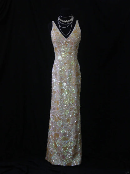 Vintage Sheath Slim V Neck Sequins With Beaded Bodice Long Prom Dresses Impress 18th Birthday Outfits Prom Gown AS278