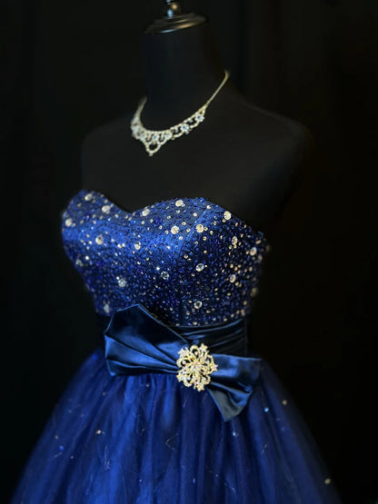 Modest Prom Dresses Ball Gown Sweetheart Royal Blue With Silver Beading Long Night Evening Formal Outfits RB6123