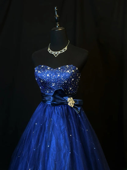 Modest Prom Dresses Ball Gown Sweetheart Royal Blue With Silver Beading Long Night Evening Formal Outfits RB6123