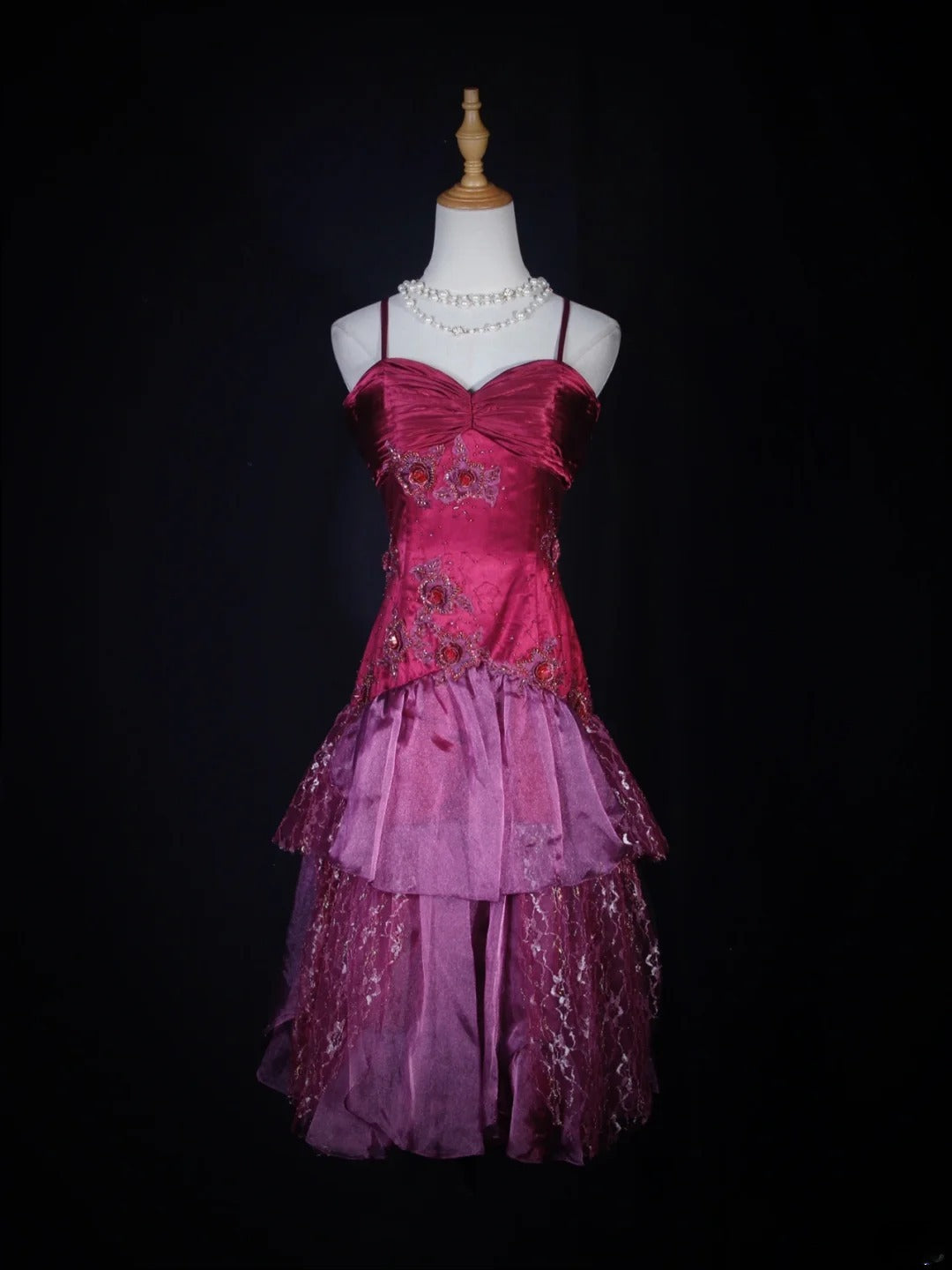 Robe de cocktail rétro sirène à fines bretelles en satin rose fuchsia, longueur thé, idéale pour un 16e anniversaire ou un bal de promo (AS283)